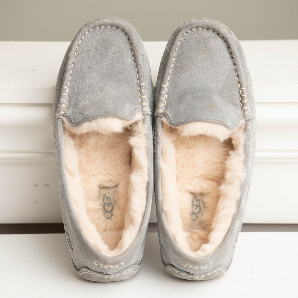 UGG Ansley Suede Moccasin Slippers W Sz 7 Wool Lined Loafer Cozy Fur CabinCore